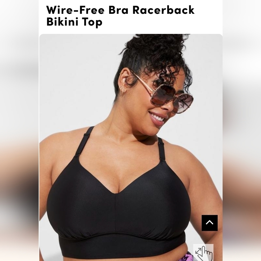 New Torrid Wire-Free Black Swim Top Bra Racerback Bikini Top psize 4x D/DD, new!